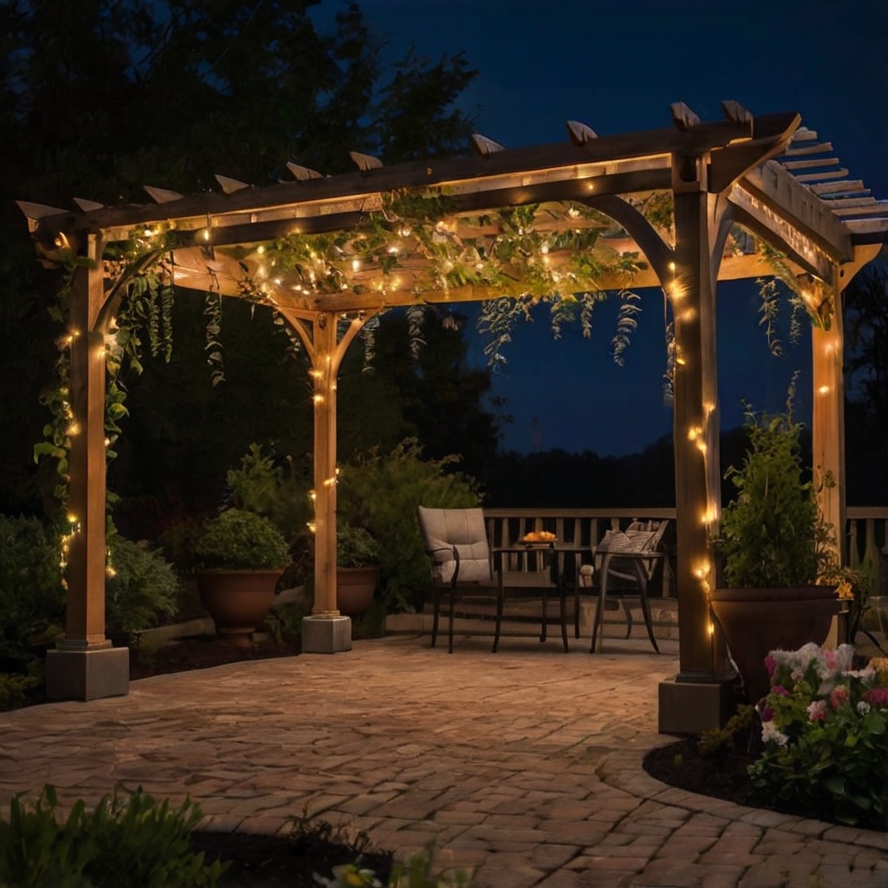 Pergola with Lights in the Evening